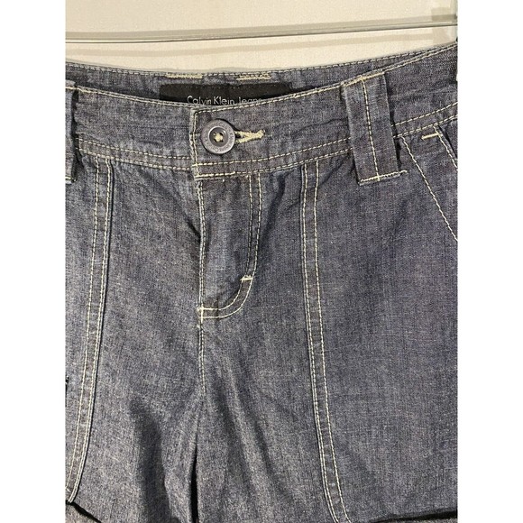 Calvin Klien Womens Cotton Chambray Shorts Sz 4 Blue Cuffed Hem w/Side Lapels - Picture 4 of 11